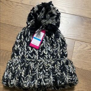 Vince Camuto Black, Gray and Silver Knit Beanie with Pom-Pom